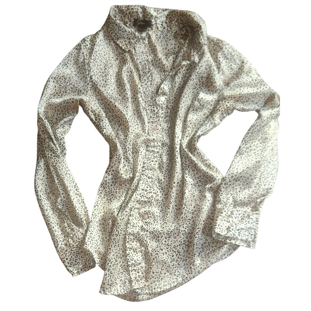 Japna Womens Satin Blouse Small Beige Leopard print Mob Wife Casual